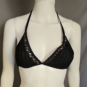 Zaful Black Crochet Halter Bikini Top